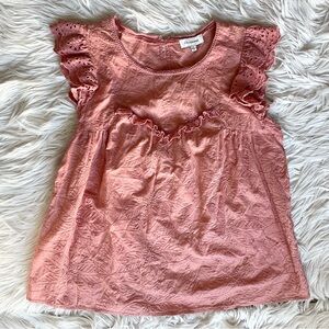 Anthropologie Boho Cottage Prairie Eyelet Shirt Top Flutter Sleeve Embroidered M